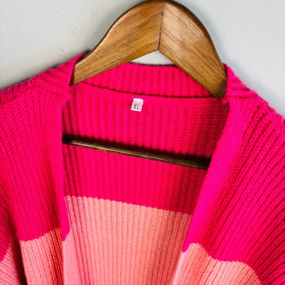 Colorblock Sweater Knit Maxi Cardigan Size XL